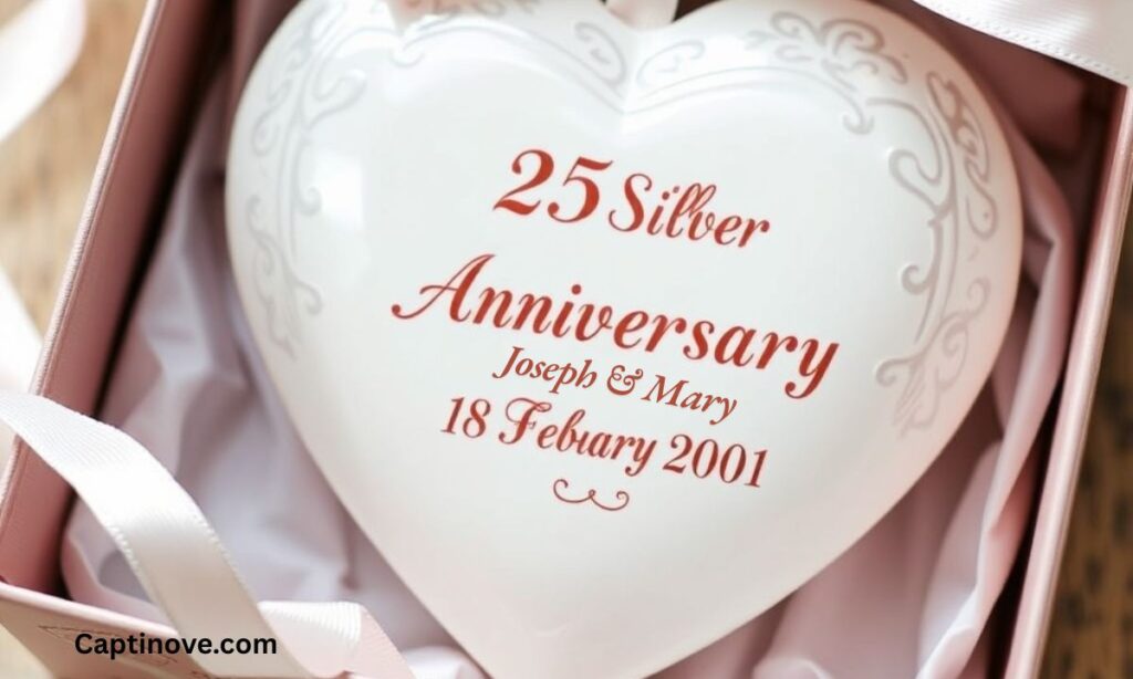 25th Silver Anniversary Heart Shaped Keepsake Ceramic Gift