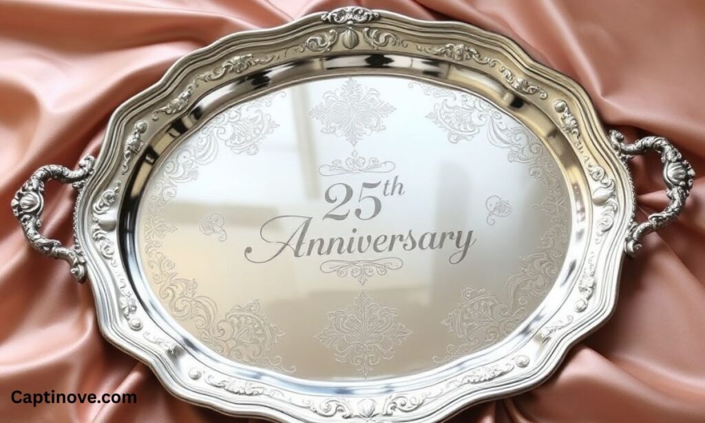 Engraved silver serving tray